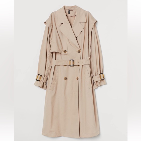 H&M Long Trench Cotton Twill Coat Size Large - Picture 12 of 12
